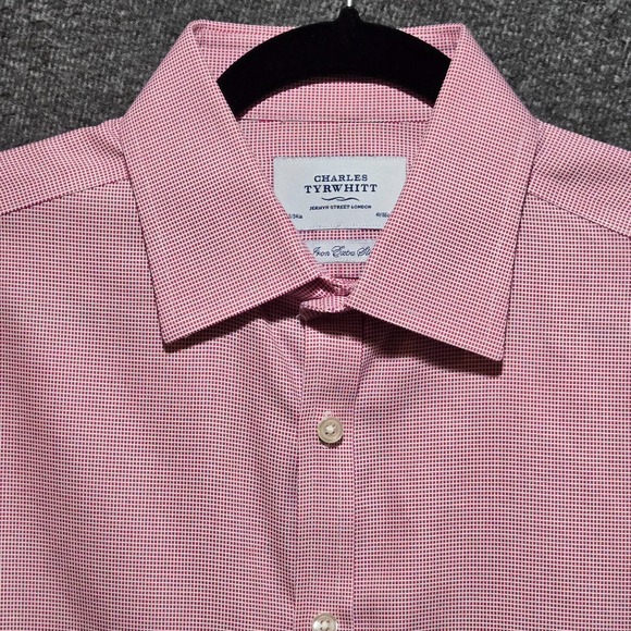 Charles Tyrwhitt Other - Charles Tyrwhitt Dress Shirt Red White Check Non Iron Extra Slim 16 / 34 French